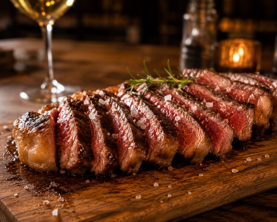 Tagliata alla brace su tagliere di legno